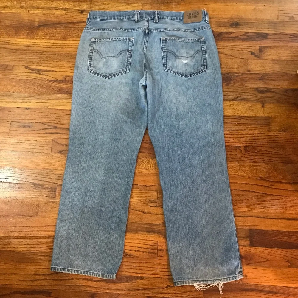 Chaps Denim Straight Fit Blue Jean Pants 38 x 30 Regular Straight Leg Distressed